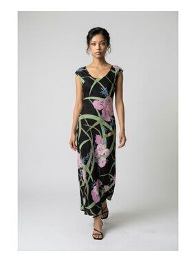 NEW Nostalgia Black Floral Print Maxi Dress Women's Size Small S
